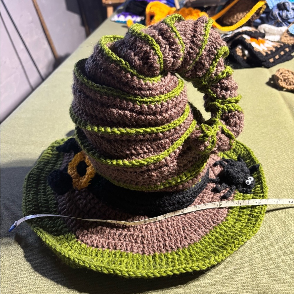 Handcrafted Brown and Green Witch Hat